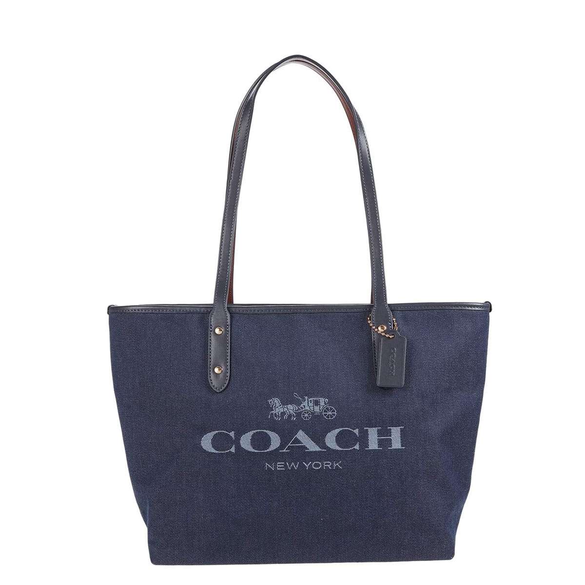 美品　COACH トートバッグ ワンショルダー デニム ホースロゴ A4収納 A4可 極美品 コーチ デニム トートバッグ デカロゴ 肩掛け