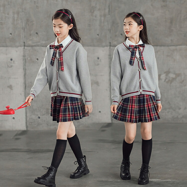 3点セット JK制服 スーツ 女の子 ジュニア フォーマル スーツ スクールセーター ブラウス 角襟 子供服 韓国 秋 セットアップ キッズ 子供 スーツ 小学生 プリッツ スカート 発表会 結婚式 七五三