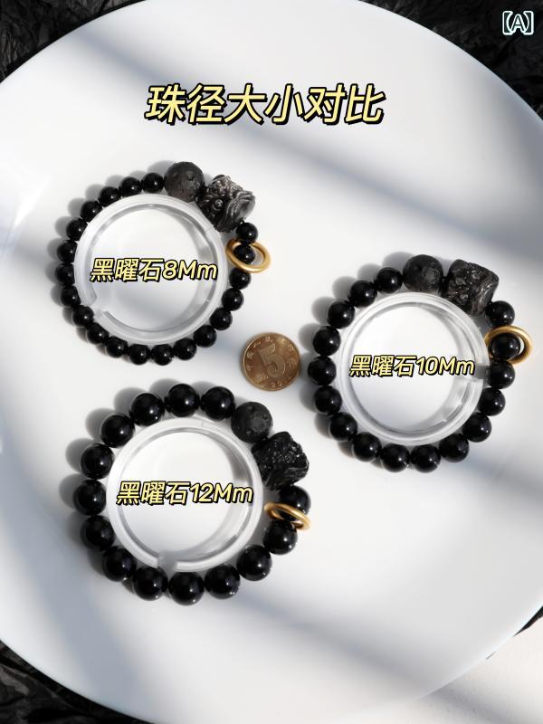 ハワイアン ブレスレット メンズ 女性用 黒曜石 ブレスレット 男性用 シルバー カップル 獅子の 覚醒 幸運を もたらす 転送 ボーイフレンドへの 贈り物 男性 用水と 平和