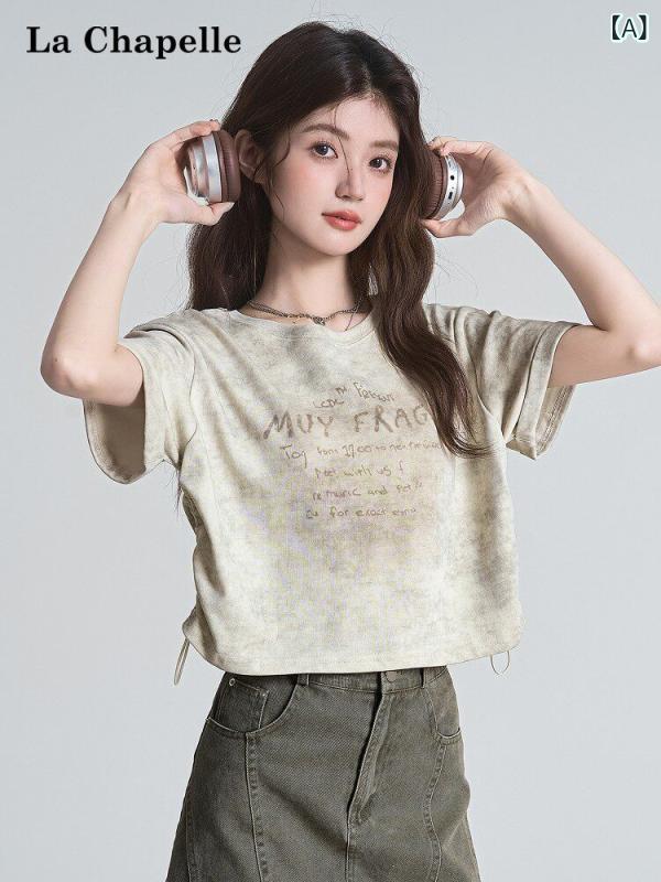 かわいい Tシャツ レディース La Chapelle 2025夏の タイ ダイ 染め 半袖 Tシャツ レディース レトロ レター プリント トップ