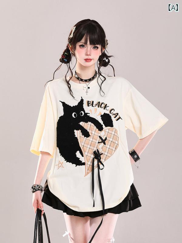 かわいい Tシャツ レディース アメリカ 甘くて かわいい プリントの 半袖 Tシャツ。 夏に 女性用。 ゆったりと していて 万能。 大の 美しい トップス。