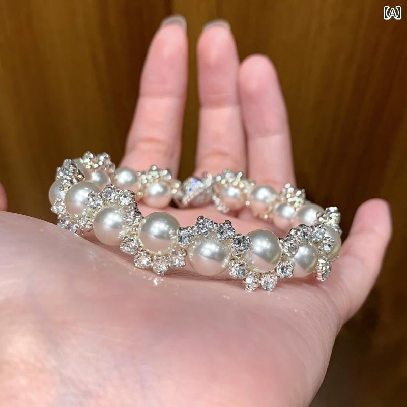 ブレスレット レディース おしゃれ ディナー タイム Shijia パールブレスレット 軽量 高級 精巧 輝く ラインストーンブレスレット レディース