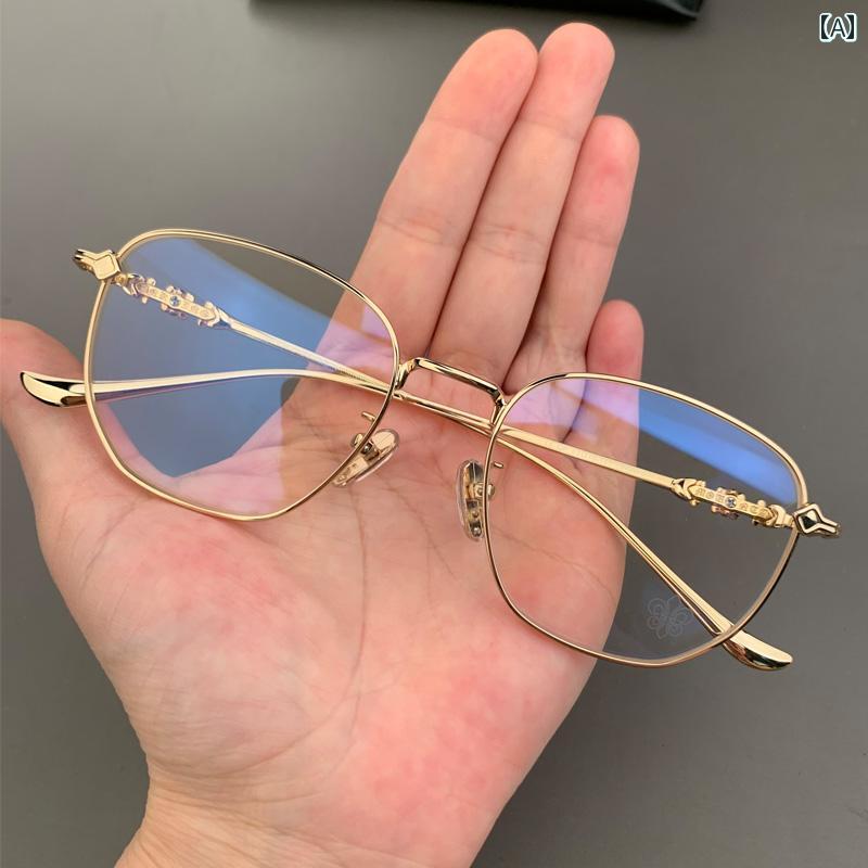 眼鏡 PC眼鏡 Mike Xin Luo メガネ フレーム 多角形 ゴールド ワイヤー エッジ 個性 レトロ 男女兼用 フル 近視 フラット｜LAONsChoice