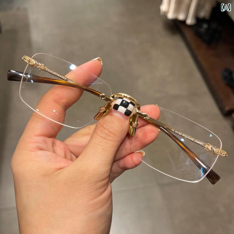 眼鏡 PC眼鏡 Mike Xin Luo メガネ フレーム チタン 軽量 フレームレス パンチング 加工 細 枠 ビジネス 男女兼用 ゴールド 近視｜LAONsChoice 7,636円