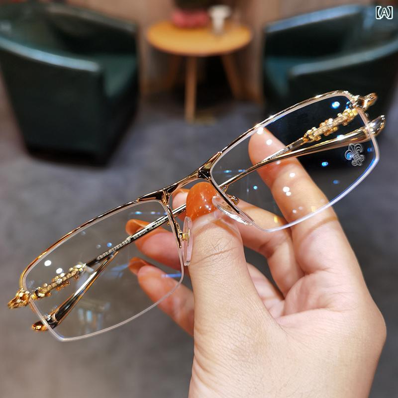 眼鏡 PC眼鏡 Jiandan Luoxin メガネ フレーム メンズ ビジネス ハーフ シンプル 韓国 大きい 近視用 レディース ブルー ライト カット