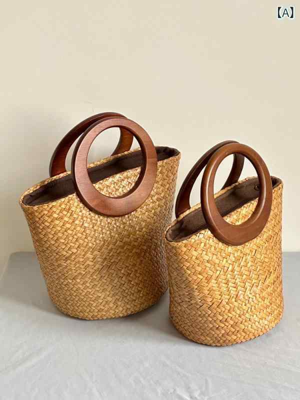 トートバッグ 夏にぴったり レディース Wood Love 編み 御徒面子 麦わら 砂浜 携帯型 蔬菜 提げ篭 現金前貸し レトロ