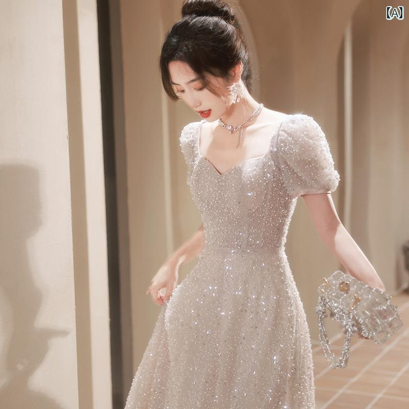 レディース ドレス パーティードレス フランスの イブニングドレス 女性 2025 高級 婚約 ドレス 卒業 式 ホスト 大人