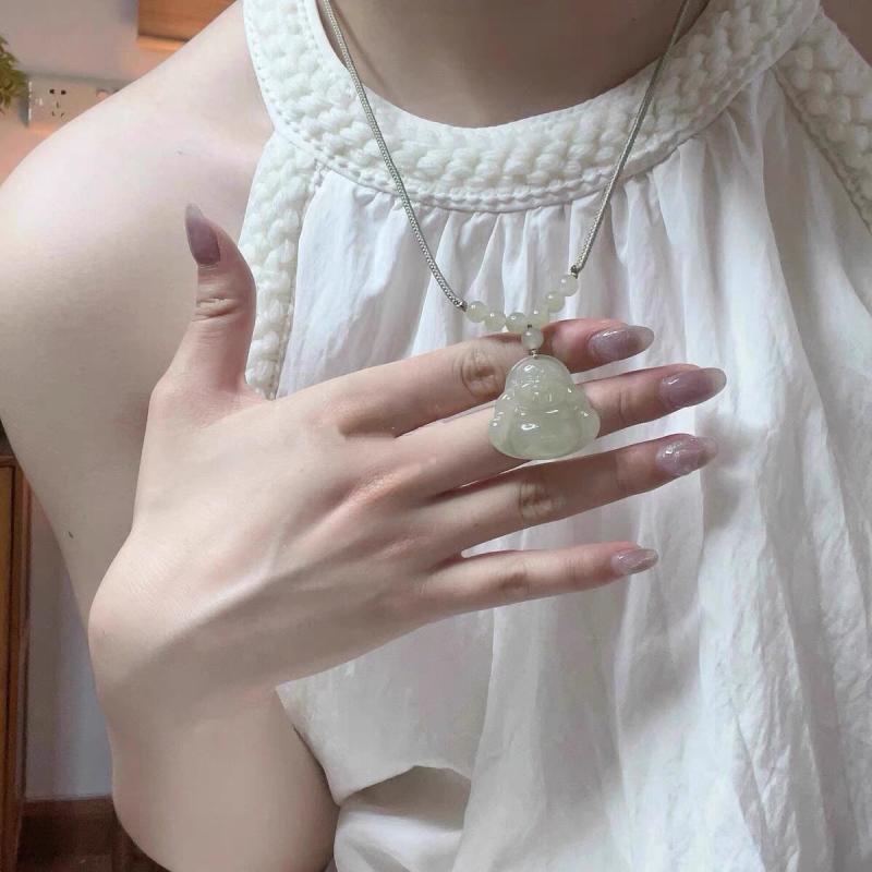ネックレス メンズ ジュエリー の 和田 翡翠 弥勒 仏 ペンダント 女性用 仏頭 ネックレス 小さい 仏陀 男性用