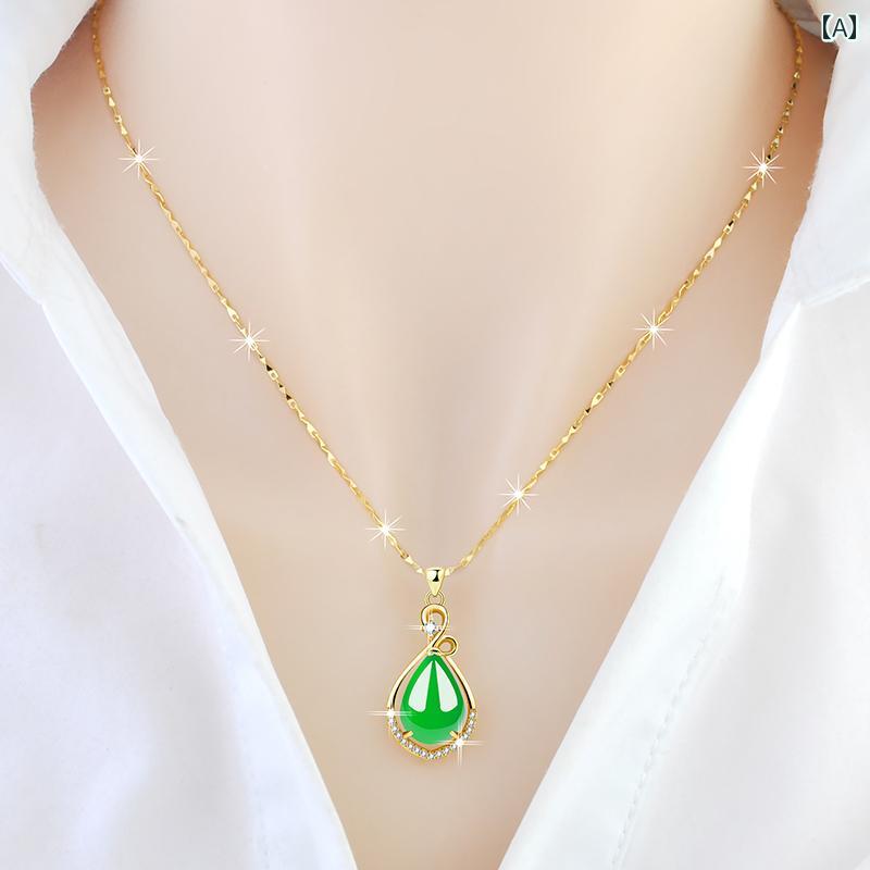 ネックレス レディース ジュエリー 女性用 ネックレス 925 スター リング シルバーメッキ 18 K ゴールドウォーター ドロップ カルセドニー ペンダント 付き エレガントで な シルバージュエリー ガールフレンドの 誕生日 プレゼントに