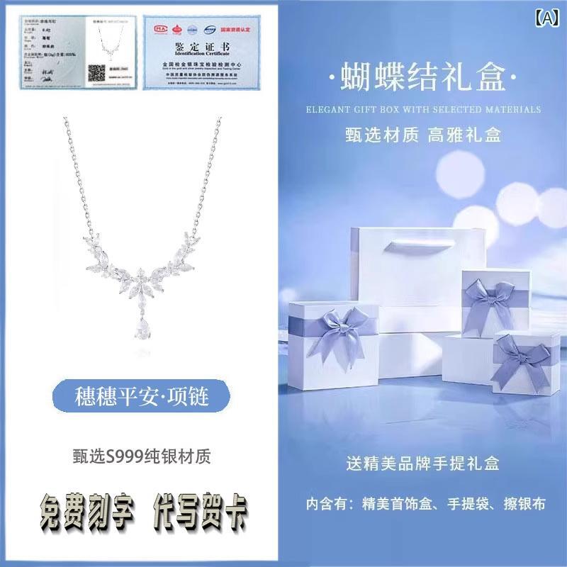 ネックレス レディース ジュエリー S 999 スター リング シルバー Sui Ping An 鎖骨 ネックレス ハイエンド 2025 誕生日の 彼女への プレゼント