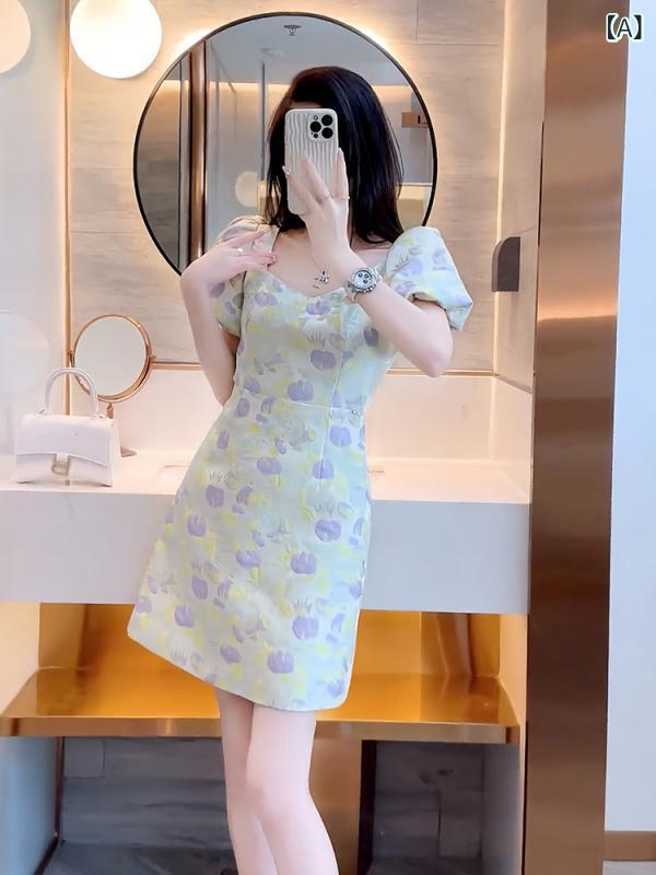 ドレス パーティードレス レディース フレンチ 美しい パフスリーブドレス 女性 2025 夏の ハイエンド なの 誕生日 パーティーの 小さい ドレス