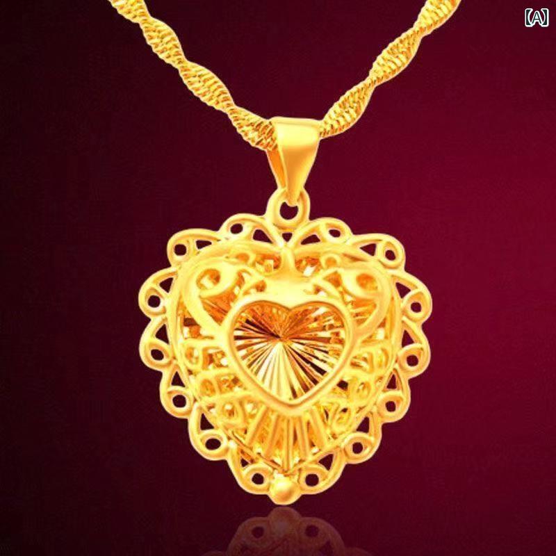 ネックレス レディース ジュエリー 女性用 金 メッキ シルバーネックレス 色褪せにくい ペンダント 9999 鎖骨 チェーン 彼女への ハート型 ゴールド 誕生日 プレゼント|LAONsChoice