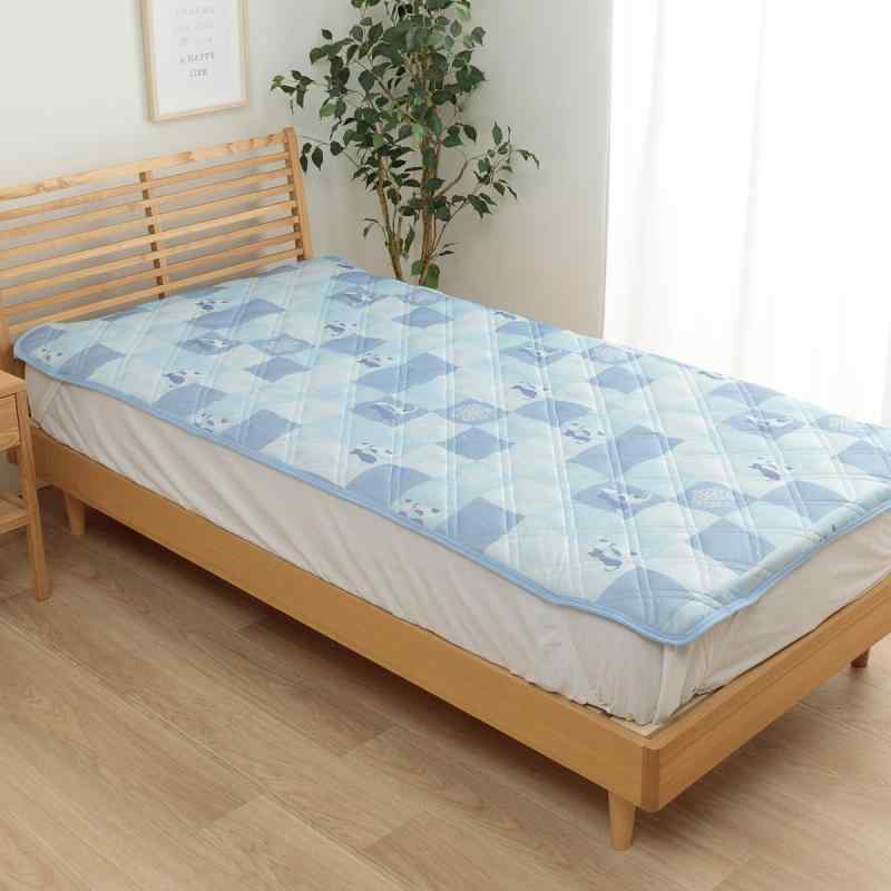 イケヒコ 寝具 接触冷感 敷きパッド パッチ猫 ブルー 約140×200cm ダブル ネコ ねこ ひんやり 涼しい 夏用 年間 かわいい 両面 リバーシブル #1195100370301
