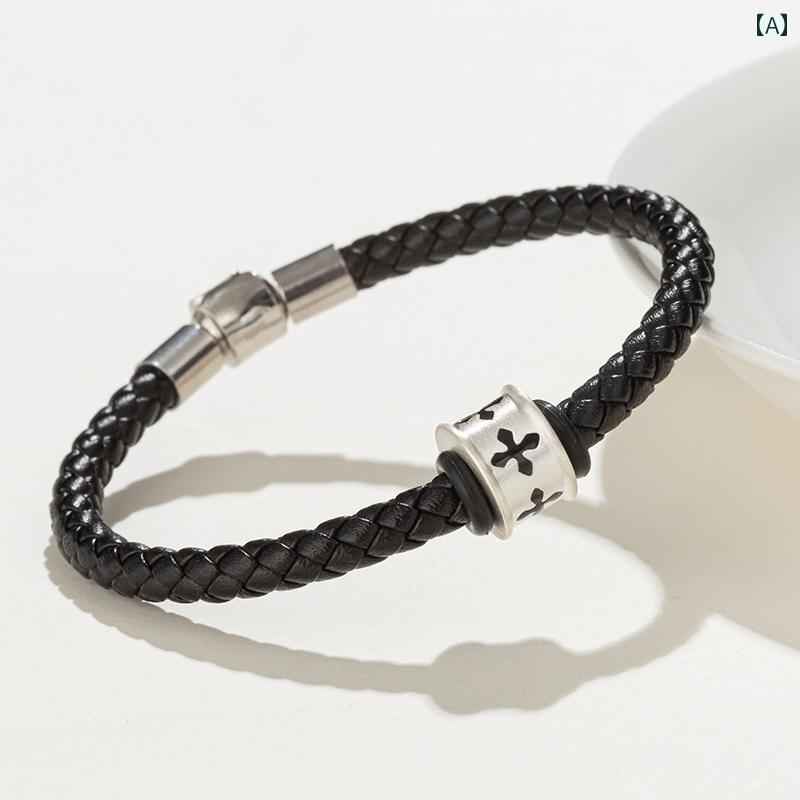 腕輪 宝飾品 ラグジュアリー ソリッドシルバーの 仕合わせ ビーズ 革 腕輪 信教を 守る 二人組向け 宝飾品差し上げ物 飛び切り メンズ