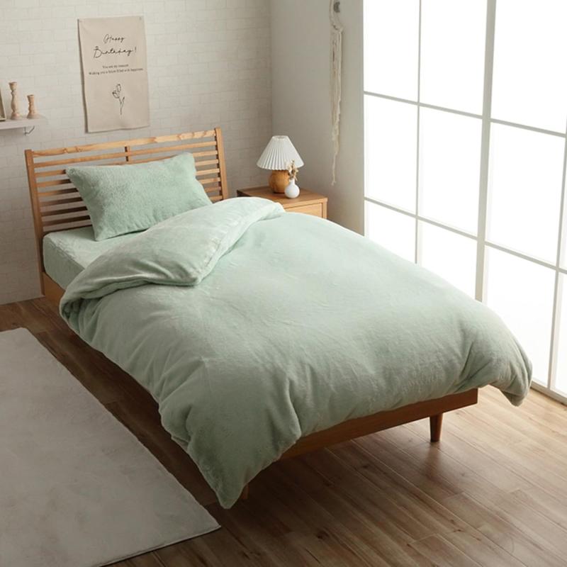イケヒコ 寝具 ふとん ラピアス 掛け布団覆いかぶせる 約150×210糎 シングル ピスタチオグリーン 無地 エコ フェイクファー 洗える 冬用 あったか 今めかしい #1597539