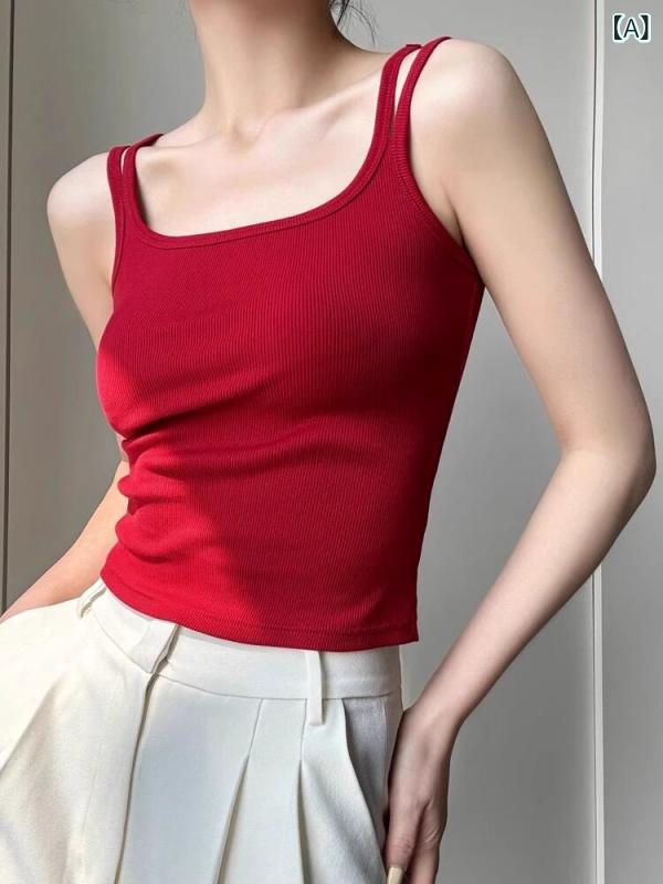 キャミソール 分かりやすい レディース 夏の 御上さん用 赤いこと 編み物キャミソール 限りない 透け透けの アウターウェア か細い相応う 側面の 前胸部を 取りまかなう ダブル ストラップ 冷感 真四角のど頚 いの一番