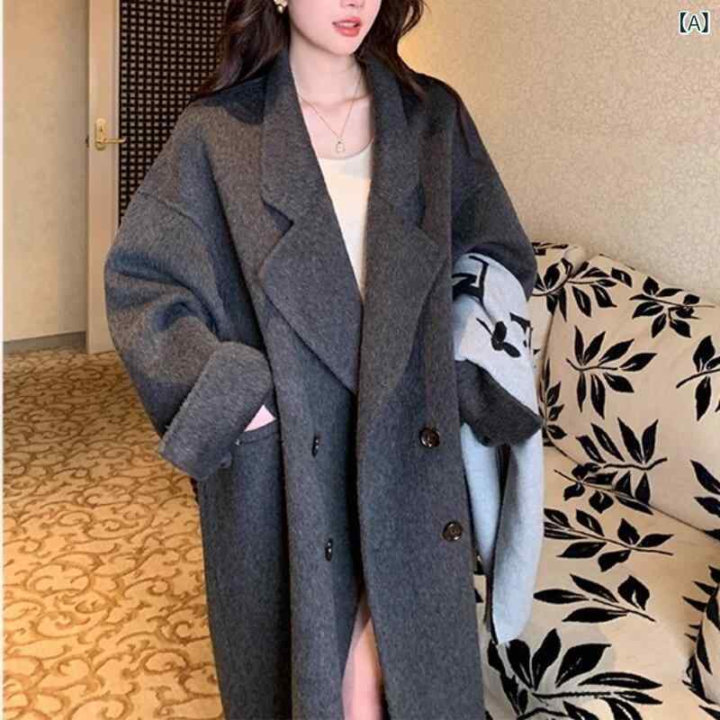 コート レディース ウール ダブルフェイス カシミヤコート レディース 2025 秋冬 ロング 韓国 ゆったり レースアップ ハイエンド ブラック グレー ウール コート|LAONsChoice