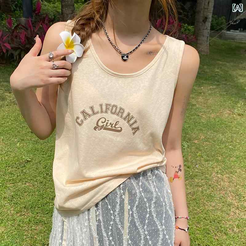 キャミソール 合わせやすい インナー レディース 2025夏の レディース ベスト コットン＆ リネン 冷感 スリング ホワイト インナーウェア ワイド ショルダー レター ノースリーブトップ
