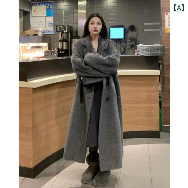 コート レディース ウール 秋冬用 厚手 ロング 足首 丈 ウール コートの 女性用 ハイカット ダブルフェイス コート