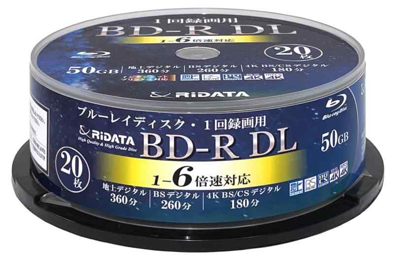RIDATA(ライデータ) 【RiTEK製】1回録画用 ブルーレイディスク 片面2層 BD-R DL 50GB 1-6倍速 20枚 ホワイトプリンタブル スリムケース (BR260EPW6X.20PSC)