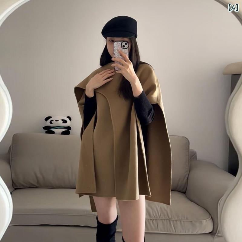 コート レディース ウール ショール ウール コート ハイエンド 不規則 ファッション 軽量 高級 ケープ 女性 2025 秋冬 スタイル