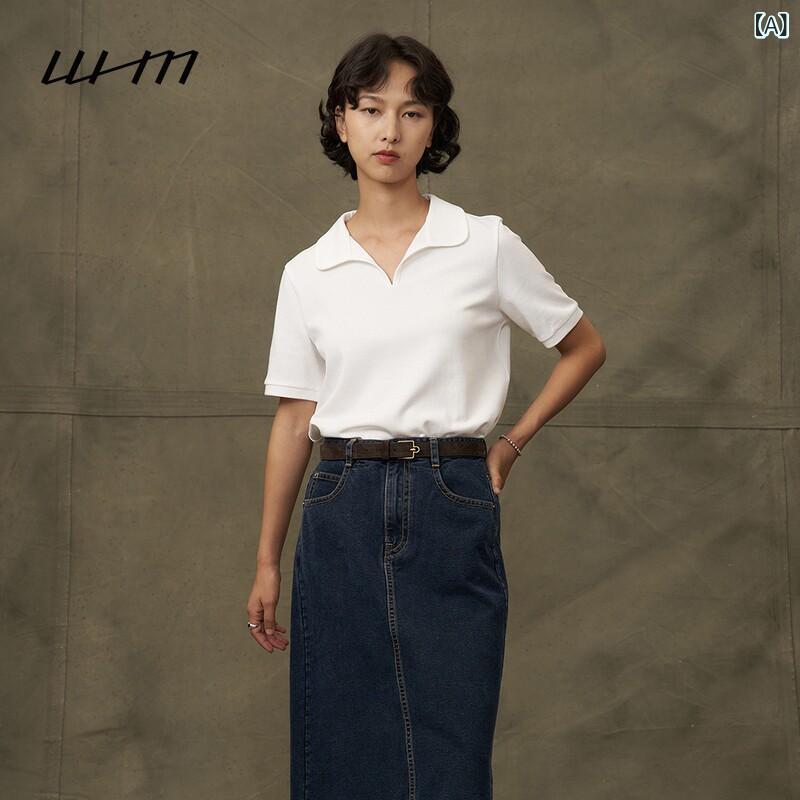 分かりやすい レディース ティーシャツ 無地  蘇 然 WHM 24 秋冬 レディース レトロ 軽く 好いたらしい 編み物 出どころ 半袖 ティーシャツ