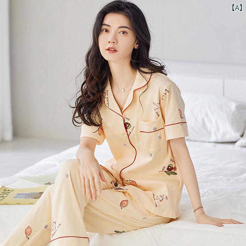 薄手 涼しい レディース パジャマ Palando パジャマ レディース 夏 薄手 コットン 半袖 ズボン 春秋 カーディガン スイートホーム ウェア スーツ