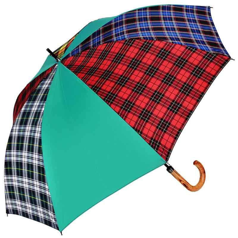傘 レディース 65糎 長傘 晴雨兼用 HATCHIBRAFOR 65×8タータンチェック メープルハンドル 日本製