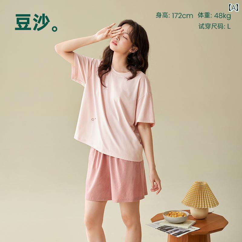 ルームウェア ママ レディース パジャマ アンジ バン 夏 綿 学生 パジャマ レディース ショート パンツ 半袖 ツーピース セット ゆったり 爽 やか シンプル 家 着は 外出 着と しても 着用 可能