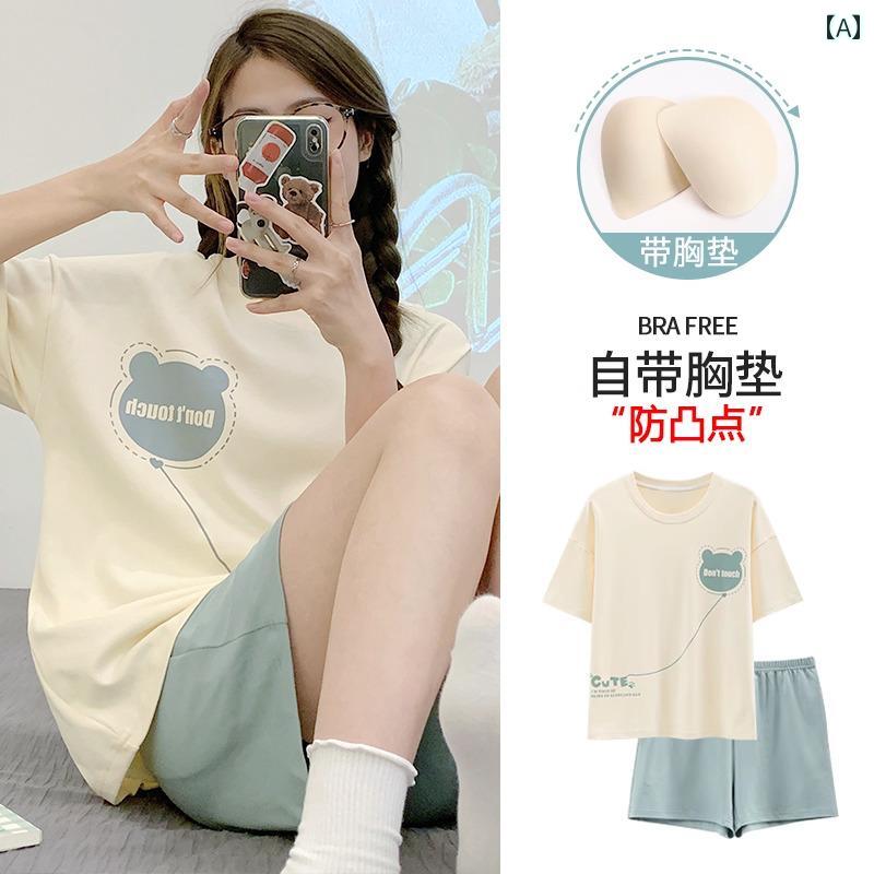 ルームウェア ママ レディース パジャマ 胸 パッド 付き パジャマ 女性 夏 2025 綿 ワンピース スーツ 初夏 レディース ホームウェア 汗 蒸し 服