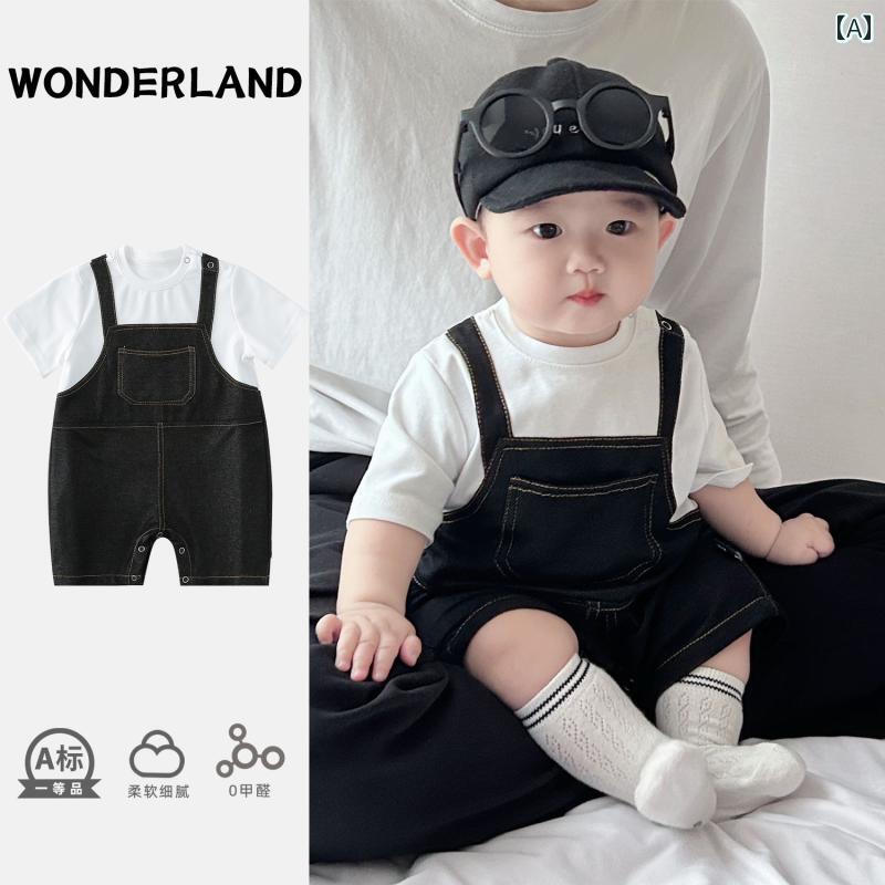 快適 ベビー服 半袖 ベビー 服 夏服 男の子 ジャンプスーツ 夏 かわいい 幼児 半袖 デニム お出かけ