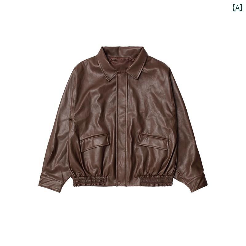 ライダースジャケット メンズ スタイリッシュ Heima Qizuo 生地 アメリカン レザー ジャケット レトロ 春 メイラード オートバイ メンズ レディースの カジュアル