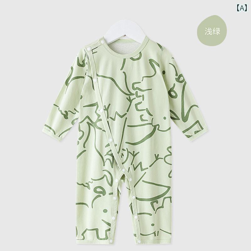 ベビー服 パジャマ 快適 ベビー パジャマ 綿 ジャンプスーツ 春 腹 保護 ロンパース 夏 薄手 スタイル 男の子 長袖 空調 服