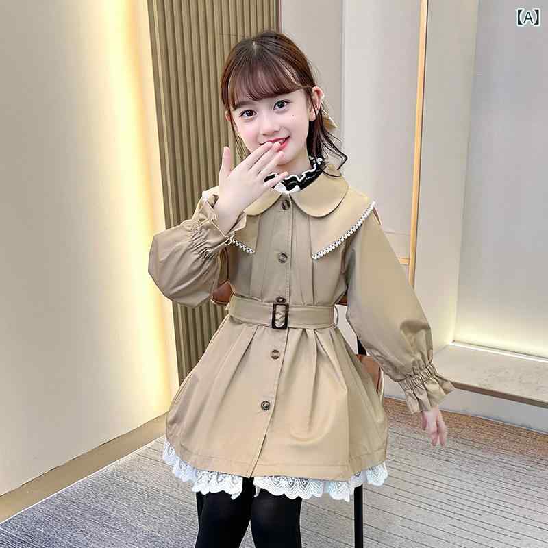 女の子 トレンチコート キッズ 女の子 ウィンドブレーカー 秋服 2024 秋冬 韓国 ミディアム ロング 子供服 英国 風 ウール コート ジャケット