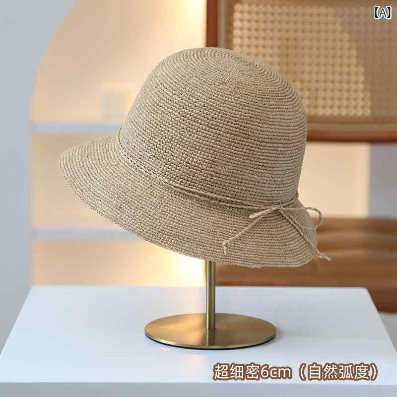 レディース 麦わら帽子 ガーリー エクストラファイン トラベル ラフィア 麦わら 帽子 レディース 夏の 海辺の 大きい 軒 ビーチハット 紫外線 防止 日よけ 漁師の 折りたたみ 式｜LAONsChoice
