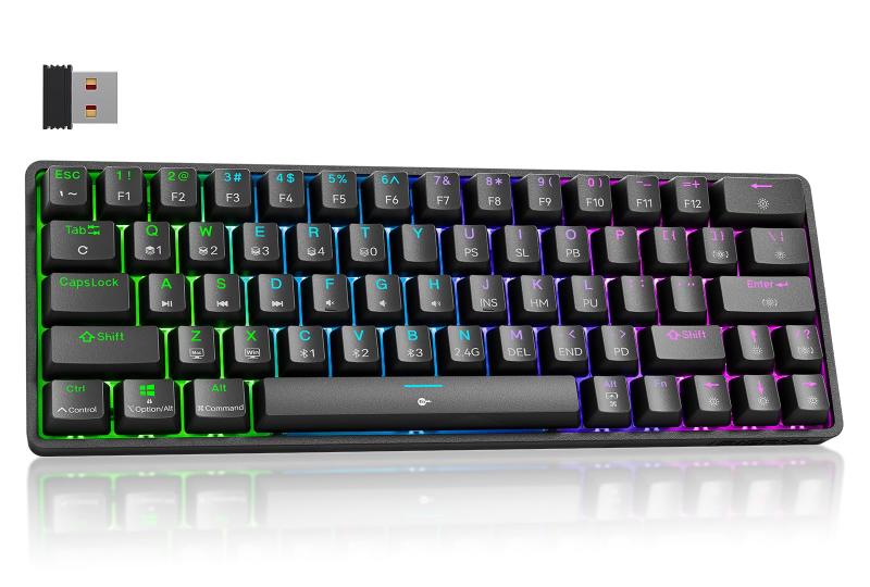Dierya DK63 ワイヤレスゲーミングメカニカルキーボードBluetooth/2.4G/有線接続 赤軸メカニカルスイッチ 60％ キーボード RGBバックライト 全キー無衝突 英語配列 Windows/Mac対応