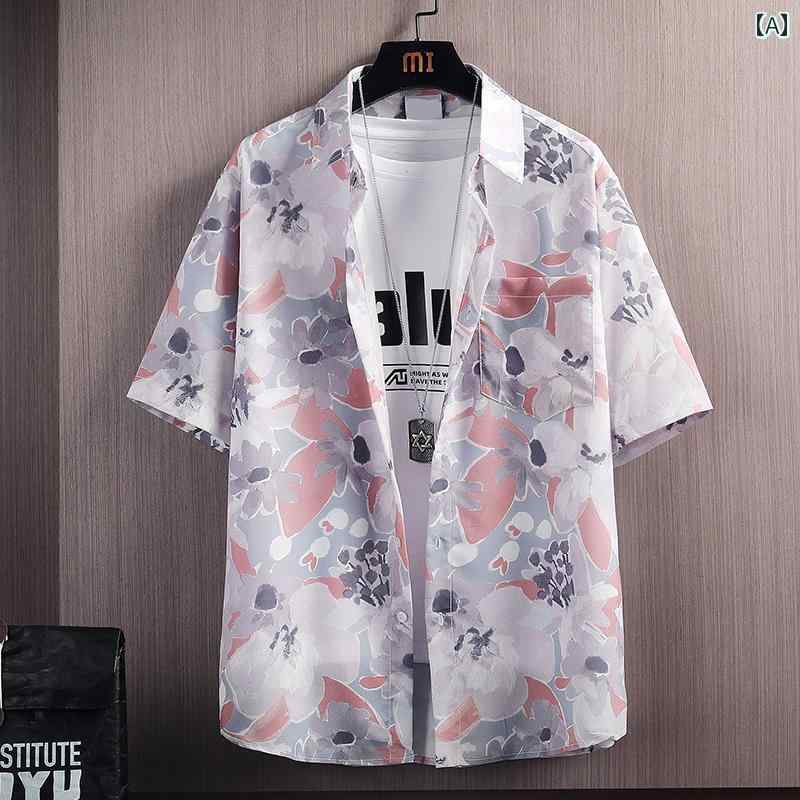 アロハシャツ 半袖 Lovni ハワイアン フローラル シャツ メンズ 半袖 スリムフィット 夏 レジャー ビーチ バケーション