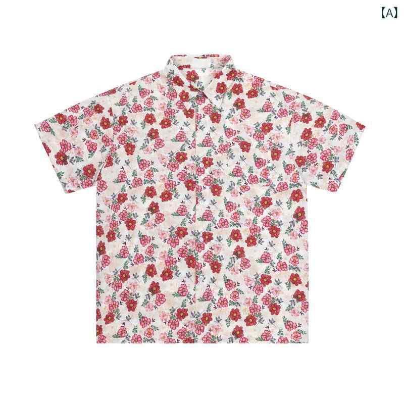 アロハシャツ 半袖 小さい 赤い 花の レトロ 花柄 半袖 シャツ メンズ レディースの 夏の 薄手 ハワイアン カップルの イン