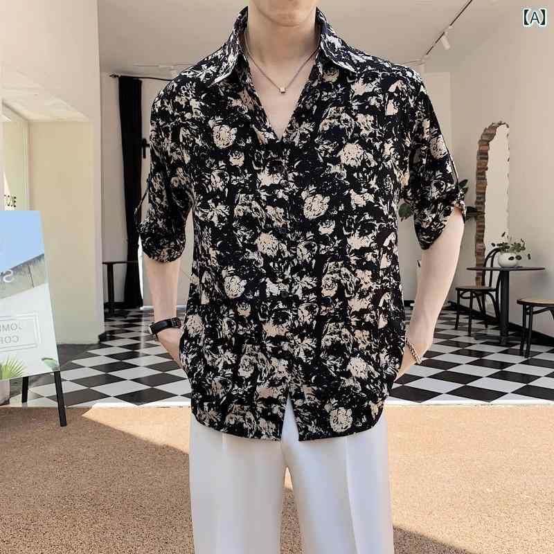 アロハシャツ 半袖 夏の 冷感 ドレープ 高級 花柄 シャツ 半袖 メンズ ハイエンド 韓国 軽量