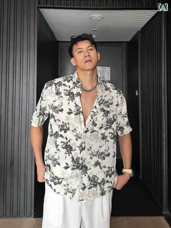 アロハシャツ 半袖 JZD 夏 軽さで 通気性の ある ハワイアン 御休み 心地よい ドレープ 半袖 花柄 プルオーバー 成人男性用