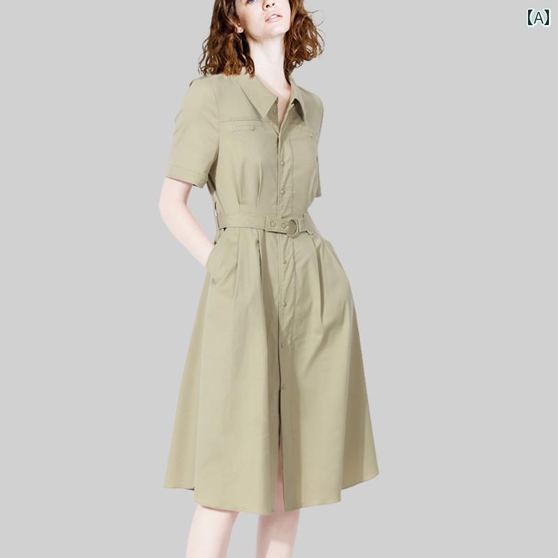 ロングシャツ ドレス エレガント フレンチ ウエストの ハイエンド シャツ ドレス 女性用 2025夏の新 スタイル 年齢を 感じさせにくい シック ミドル 丈 スカートの