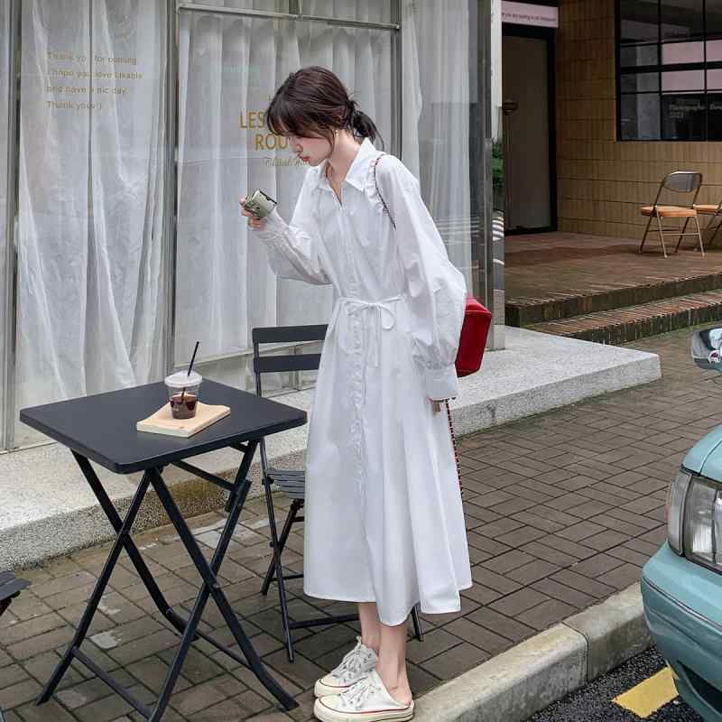 ロングシャツ ドレス エレガント 2025 春の 女性用 フレンチファッション レース ドレス 小さめの スタイリッシュな シャツ ロング スカート｜LAONsChoice