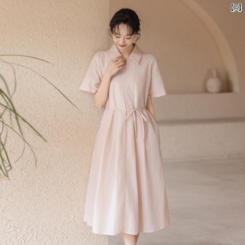 ロングシャツ ドレス エレガント ナイロン コットンシャツ カラー ドレス 女性用 2025夏 ゆったり スリム 大きいサイズ aライン スカート