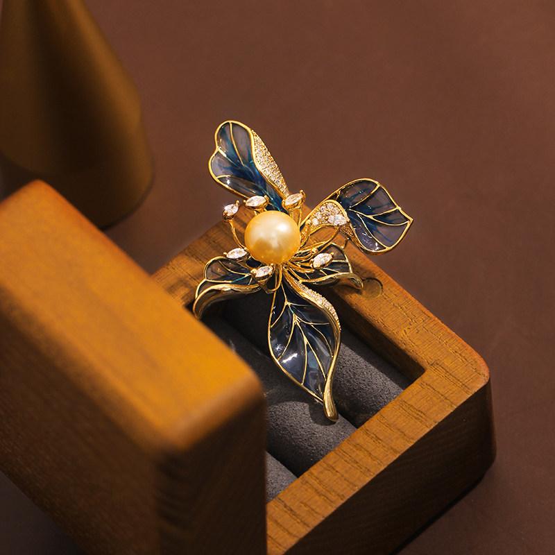ブローチ アクセサリー フランスの ウィンドウ エナメル エレガントな アイリス パール ジルコン ブローチ 8,358円
