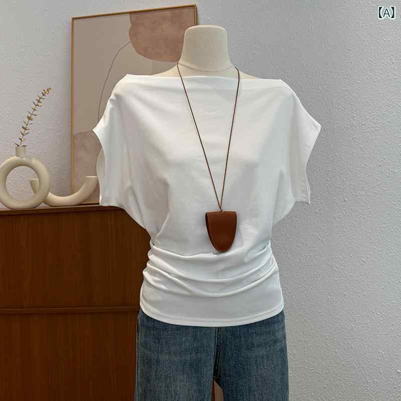 ボーダー ストライプ Tシャツ レディース ストライプ 半袖 Tシャツ レディース 夏 2025 スタイルな ゆったり オフショルダー 鎖骨 トップ