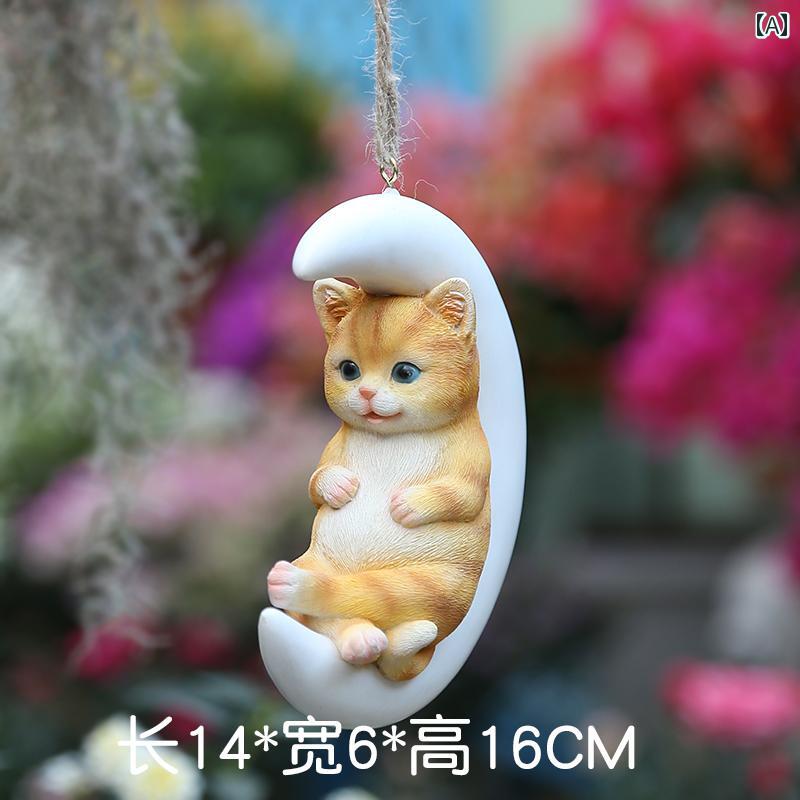 かわいい 飾り ガーデニング DIY 庭の 装飾 中庭の 装飾品 木の ペンダント 創造的な 動物 子猫の 樹脂 ウサギの