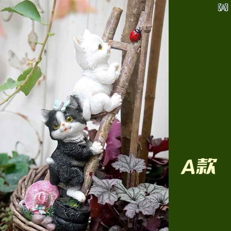 かわいい 飾り ガーデニング DIY 猫の 飾り 庭の バルコニー 創造的な 動物の 登山用 はしご 屋外の 中庭 家の テラス デスク トップの 装飾｜LAONsChoice