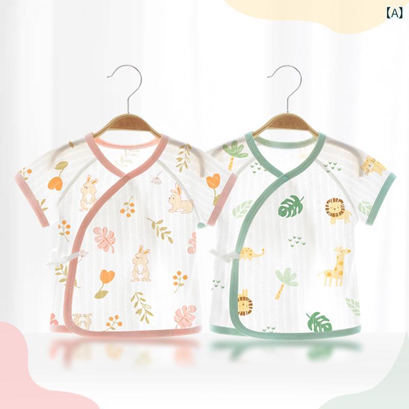 快適 ベビー服 半袖 コットン 時代の ベビー 半袖 ハーフ バック トップス 夏 薄手 新生児 骨なし パジャマ 下着 モンク 服