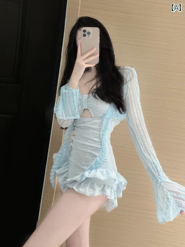 水着 ワンピース サマー 女性用 水着 新型 高級 長袖 ワンピース スリム 甘め フリル 小 胸 ティブ 肉 感 カバー 休暇 温泉