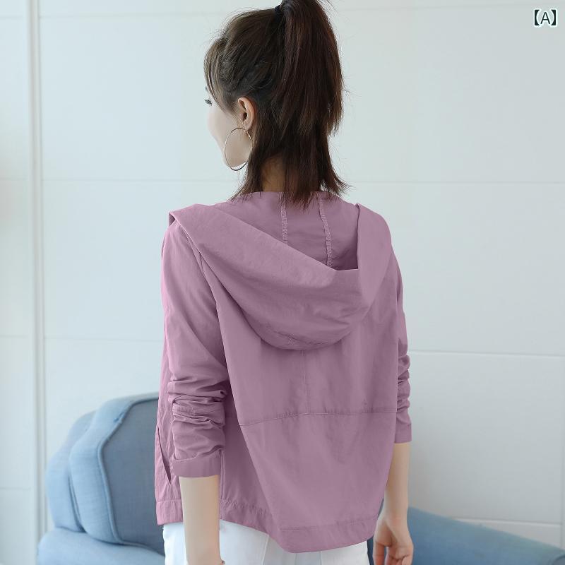 快適 涼しい パーカー 薄手で 通気性の ある 日焼け防止 服 夏用 ショート 丈 韓国 カジュアル ファッション フード付き 薄手 アウターウェア